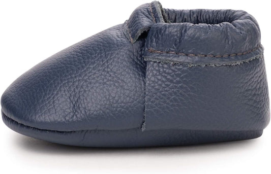 BirdRock Baby Fringeless Moccasins - Genuine Leather Boys and Girls Shoes for Newborns, Infants, Babies, Toddlers