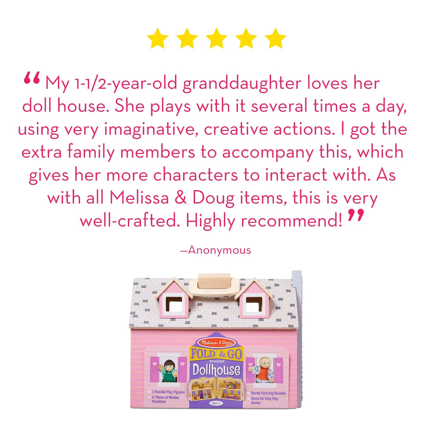Melissa & Doug Fold & Go Wooden Dollhouse with 2 Dolls and 11 Pieces of Furniture - Portable Mini