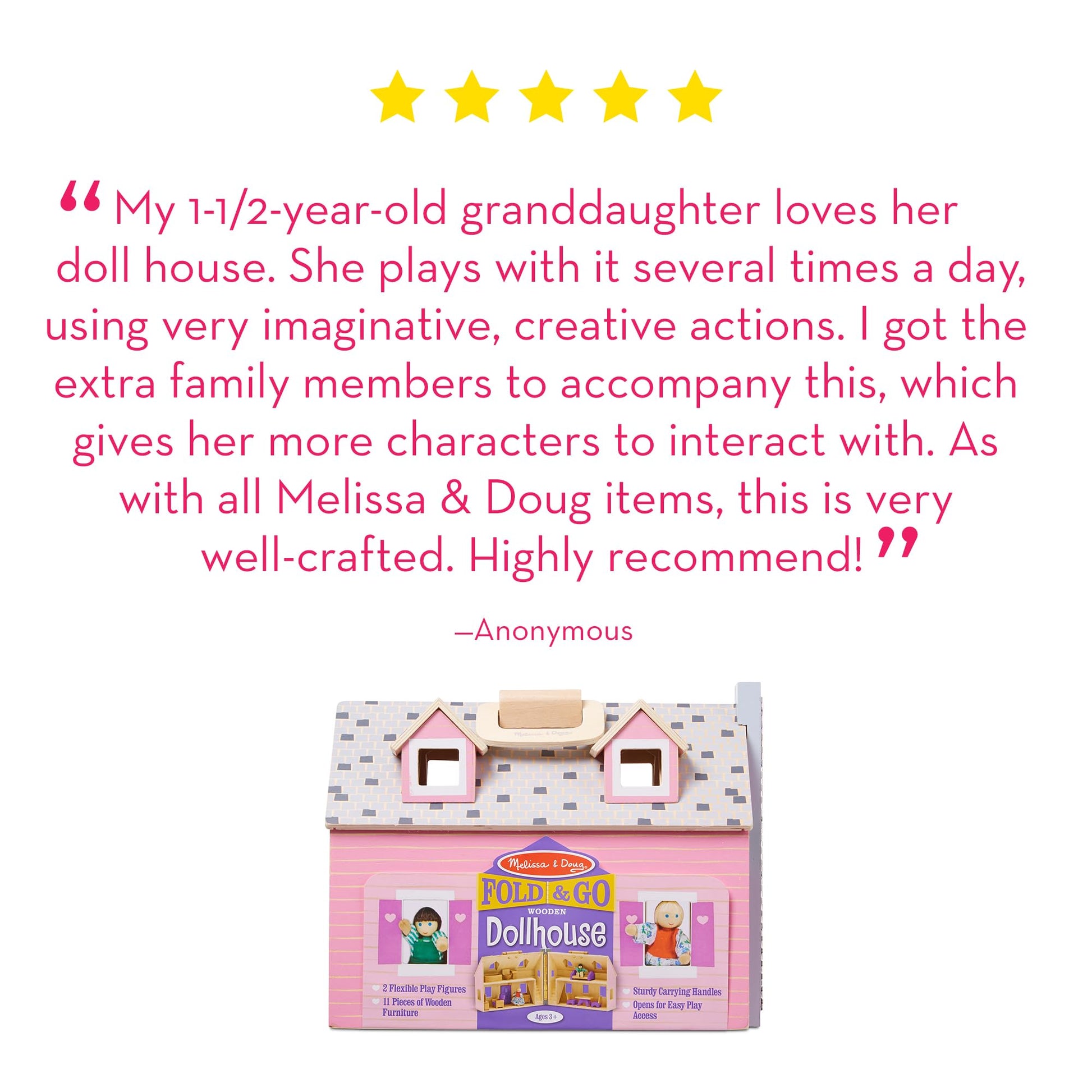 Melissa & Doug Fold & Go Wooden Dollhouse with 2 Dolls and 11 Pieces of Furniture - Portable Mini