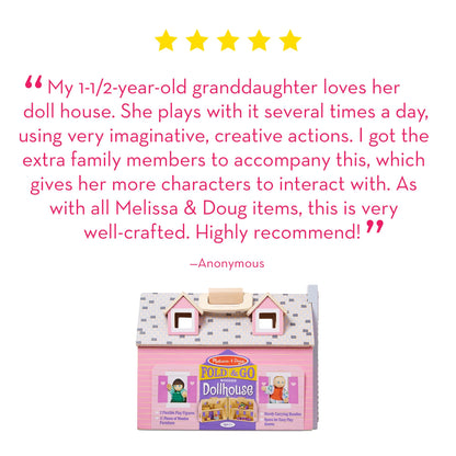 Melissa & Doug Fold & Go Wooden Dollhouse with 2 Dolls and 11 Pieces of Furniture - Portable Mini