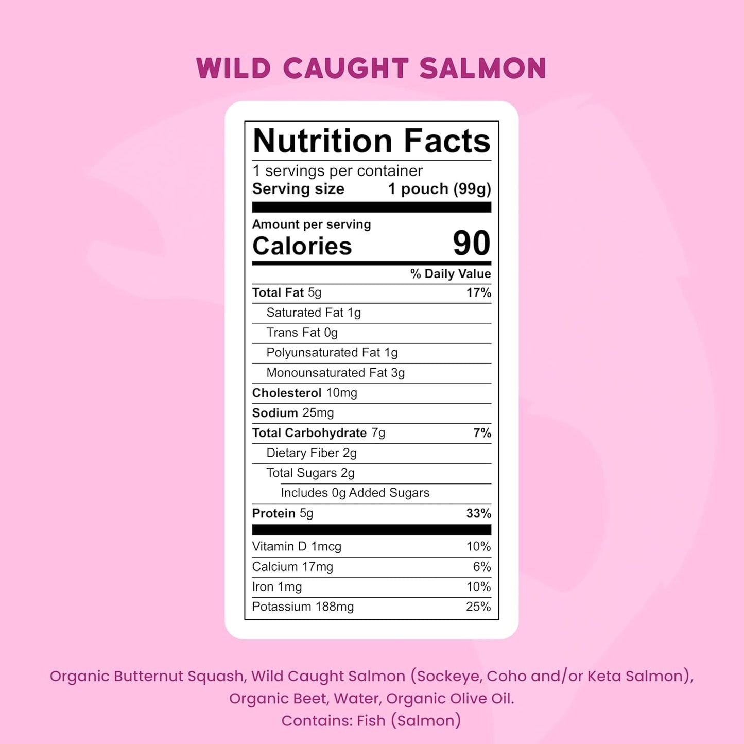 Serenity Kids 6+ Month Salmon Baby Food Pouches - Wild-Caught Salmon & Organic Butternut Squash &