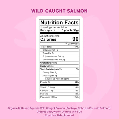 Serenity Kids 6+ Month Salmon Baby Food Pouches - Wild-Caught Salmon & Organic Butternut Squash &