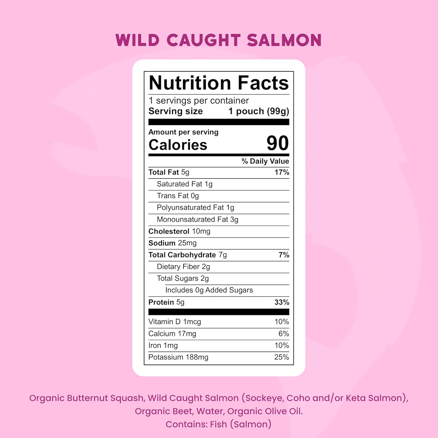 Serenity Kids 6+ Month Salmon Baby Food Pouches - BPA-Free Wild Caught Salmon & Organic Butternut