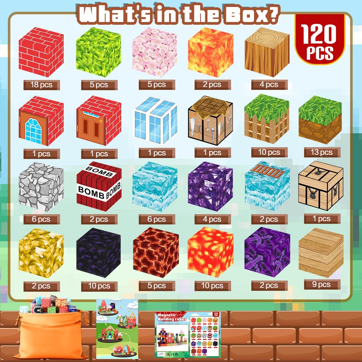 120PCS Magnetic Blocks - Building Toys for Boys Girls, 1'' Magnetic Cubes, STEM Sensory Toys, Christmas Birthday Gifts for Kids Ages 3 4 5 6 7 8 9