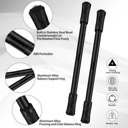 2 Pieces Pen Spinning Spinner Pen Gaming Pen Spinning Mod Gaming Spinning Pens Flying Spinning Pen Finger Rotating Pen for Kids Adults Office Supplies with Instruction Manual (Black)