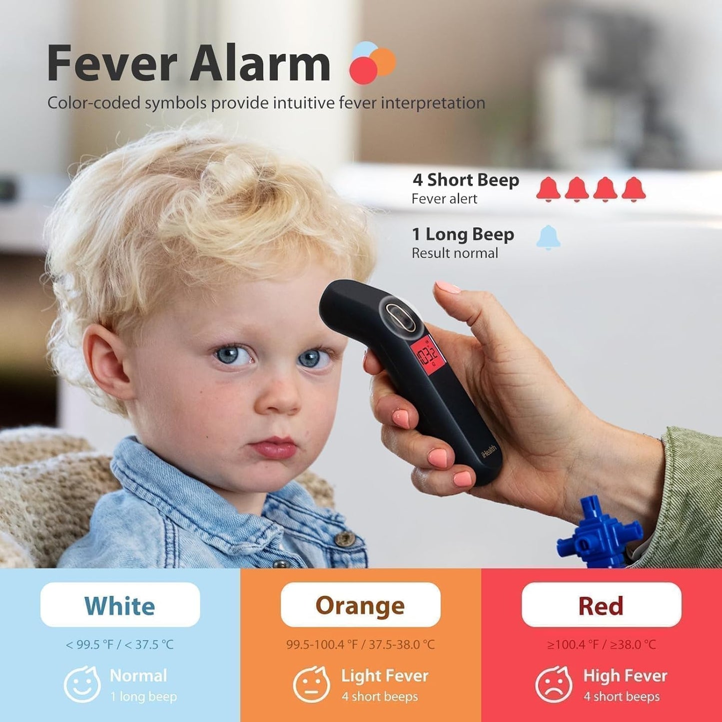 iHealth Touchless Thermometer for Adults and Kids, FSA/HSA Eligible, Color-Coded Alert & Silent