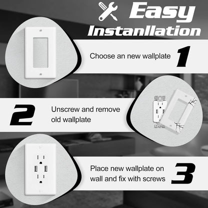 Decorator Wall Plate 1-Gang Light Switch Plate Outlet Cover,Unbreakable Polycarbonate Thermoplastic, White (4-Pack, Single Decorator-White)