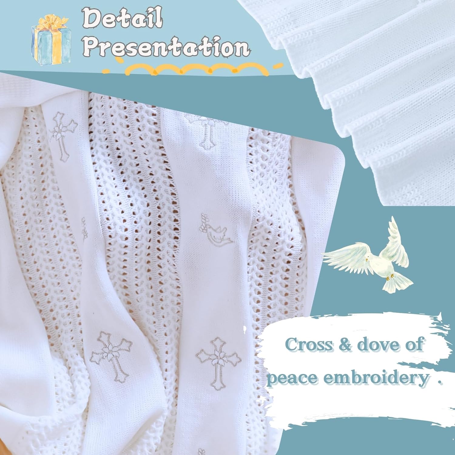 Booulfi Baby Blankets for Boys Girls Baby Receiving Blankets Silver Cross Dove of Peace Embroidery