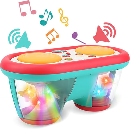 Baby Toys for 6 to 12 Months, Drum Musical Learning Infant Toys Rotating Light Up Toys for 12-18 Months, Tummy Time Toys for Baby 0-3-6-9 Months, Baby Gifts Toys 1 Year Old