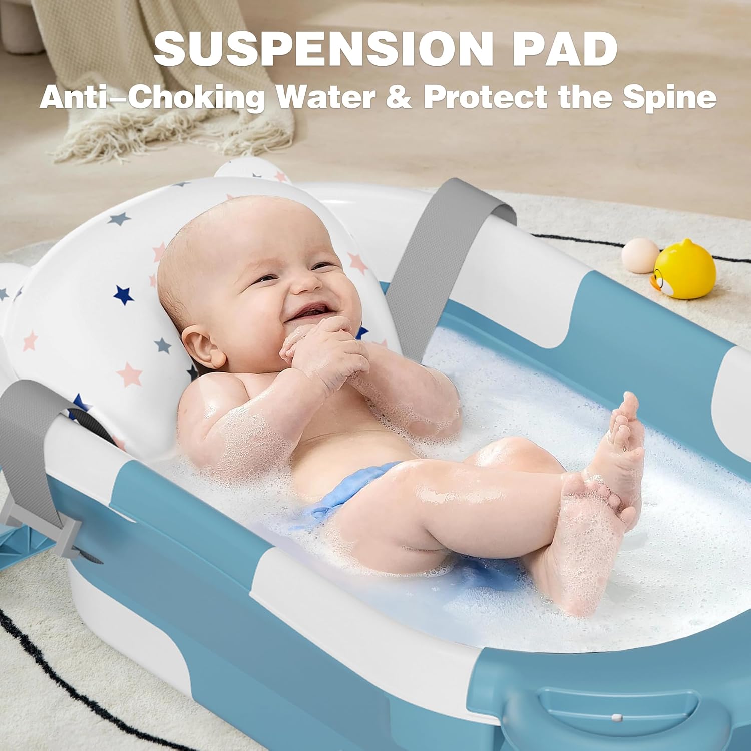 MoreFeel Collapsible Baby Bathtub for Newborn with Thermometer & 1 Hooded Towel & 1 Soft Floating
