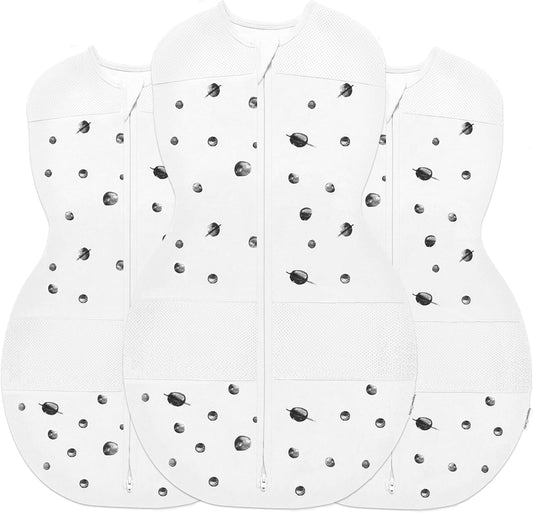 Happiest Baby Sleepea 5-Second Swaddle - 100% Organic Cotton Baby Swaddle Blanket - Doctor Designed Promotes Healthy Hip Development - 3-Pack Bundle (Ivory Planets, S, M, L)