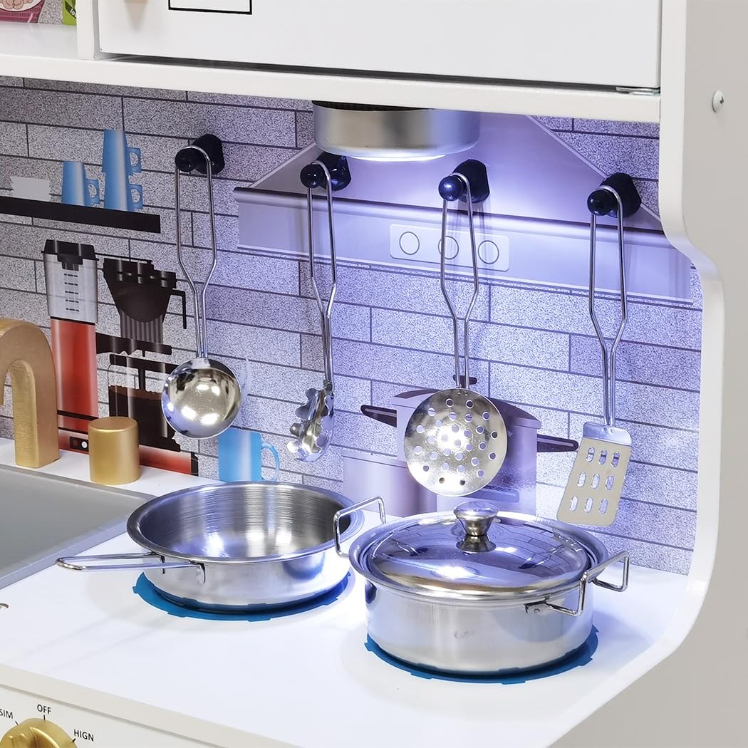 Kids Children Pretend Toy for Babies, Kitchen Playset & Play Kitchen Toy Set with Light, Sink with