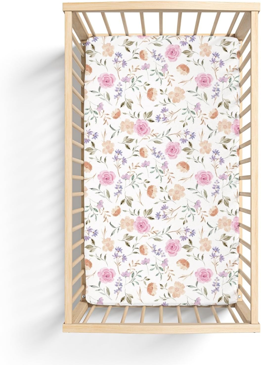 Organic All in One Crib Sheet and Mattress Protector - Waterproof Protectors - Reusable Washable – Fits Cribs – 52”x28”- with 9” Skirt Flower