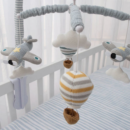 LIVING TEXTILES Baby Music Mobile - Up & Away Crib Toy, Sky Hot Air Balloon,Clouds Planes, Musical Nursery Decor, Calming Soother with 12 Lullabies Essential Perfect Toy for Boys Girls, Blue