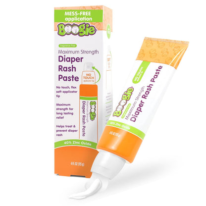 Boogie Diaper Rash Paste, Maximum Strength 40% Zinc Oxide, Mess-Free Applicator, Soothes Baby Bum, Diaper Bag Essential, 4oz