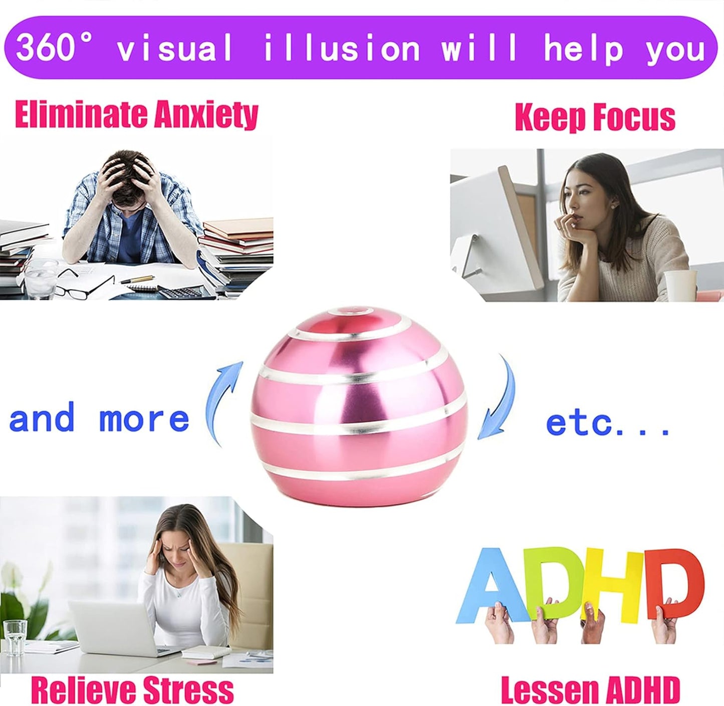 Desk Fidget Toys for Kinetic Toy: Cool Gadgets Cool Stuff for Adults Kids Teens, Spinning Up to 180 Seconds, Stress Relief Toy for Christmas Optical-Illusion Gift for Office School Home Women Men