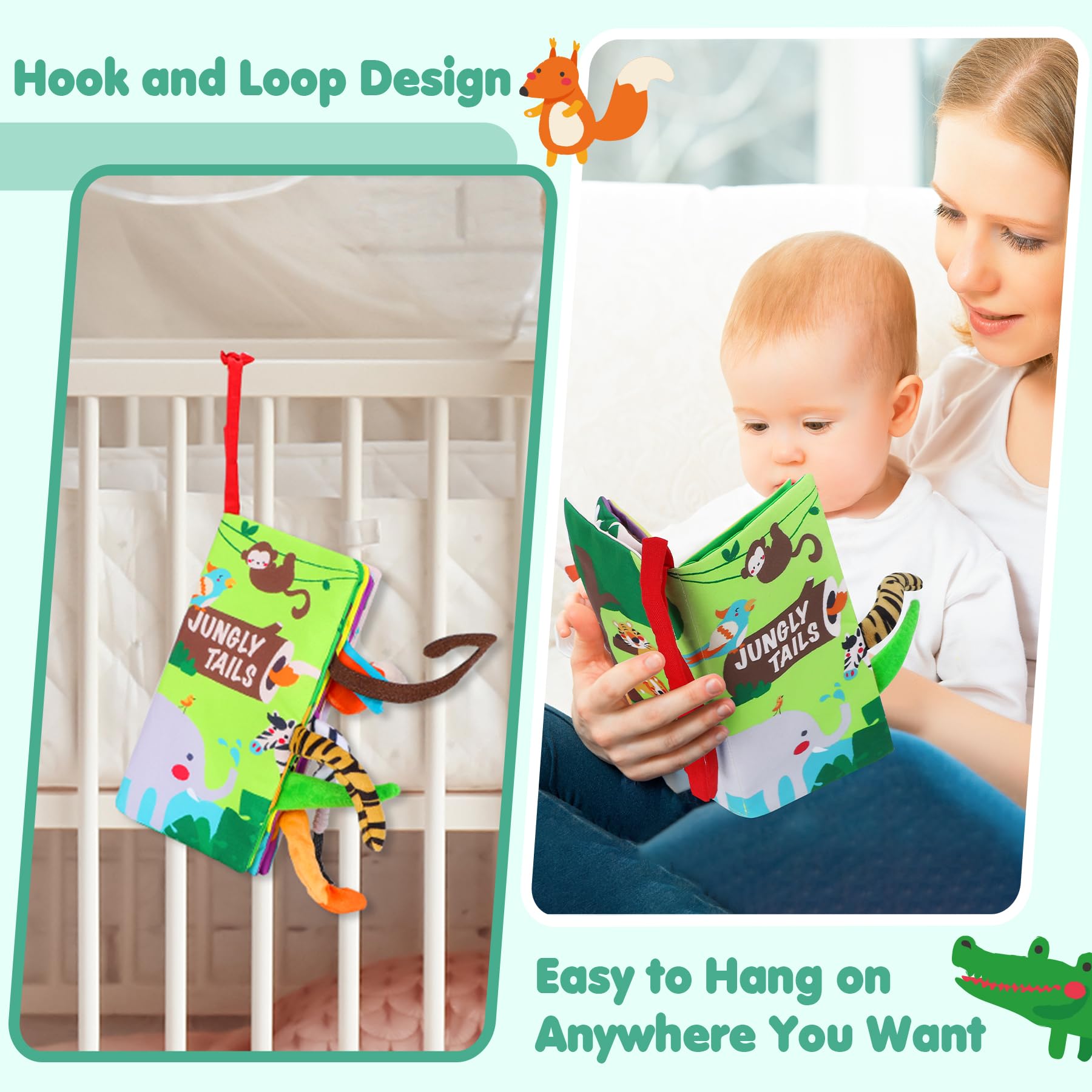 beiens Baby Books Toys, Touch and Feel Crinkle Cloth Book for Infant Baby 0-3-6-12-18 Months, Early