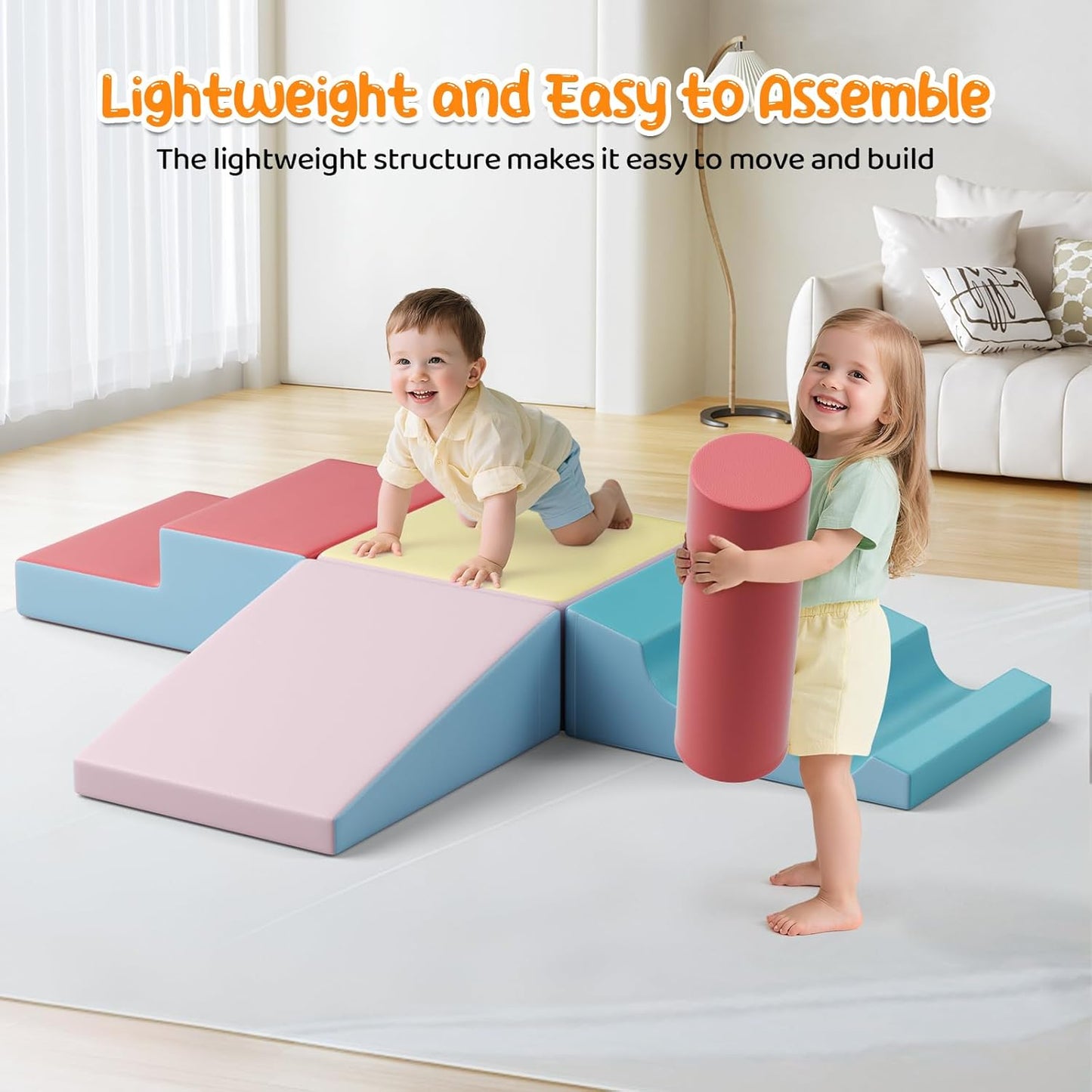 Lischwert Foam Climbing Blocks for Toddlers 1-3, 8pcs Soft Play Set with Crawling Exploration Toys, Indoor Outdoor Infant Safe Blocks for Baby Gym Toddler Playground