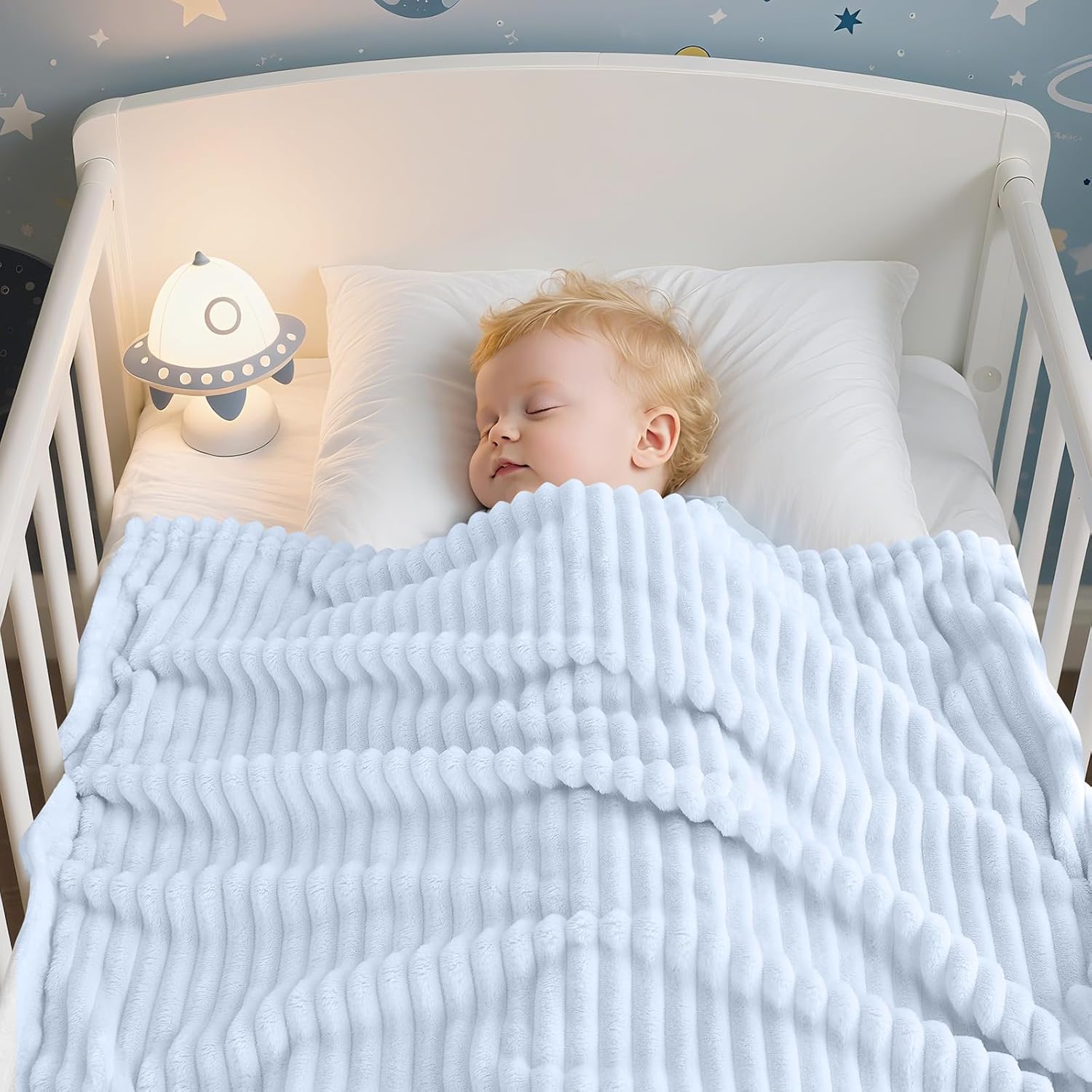 Soft Fleece Baby Blanket Ultra Cozy Blue Baby Blankets for Boys Warm and Lightweight Infant Toddler