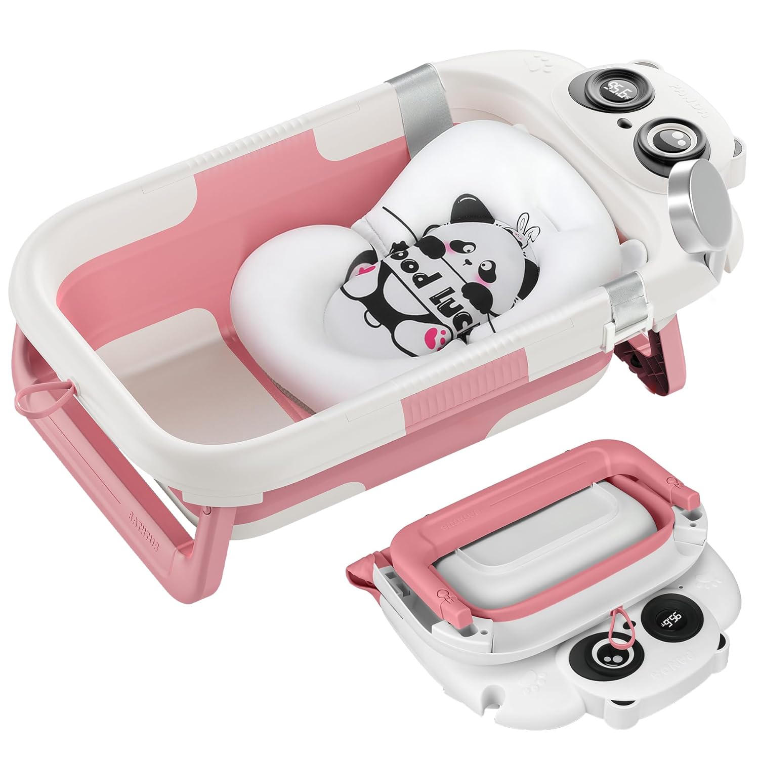 Foldable Baby Bathtub, Lightweight Bathtub for Infants to Toddlers with Soft Cushion & Thermometer
