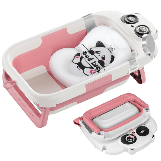 Foldable Baby Bathtub, Lightweight Bathtub for Infants to Toddlers with Soft Cushion & Thermometer