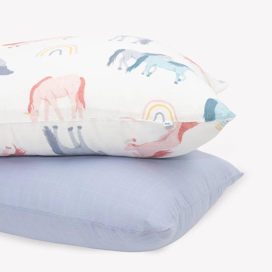 Little Unicorn Standard Pillowcase 2 Pack | Super Soft & Breathable Muslin Fabric | Snug Envelope Closure (Unicorns)