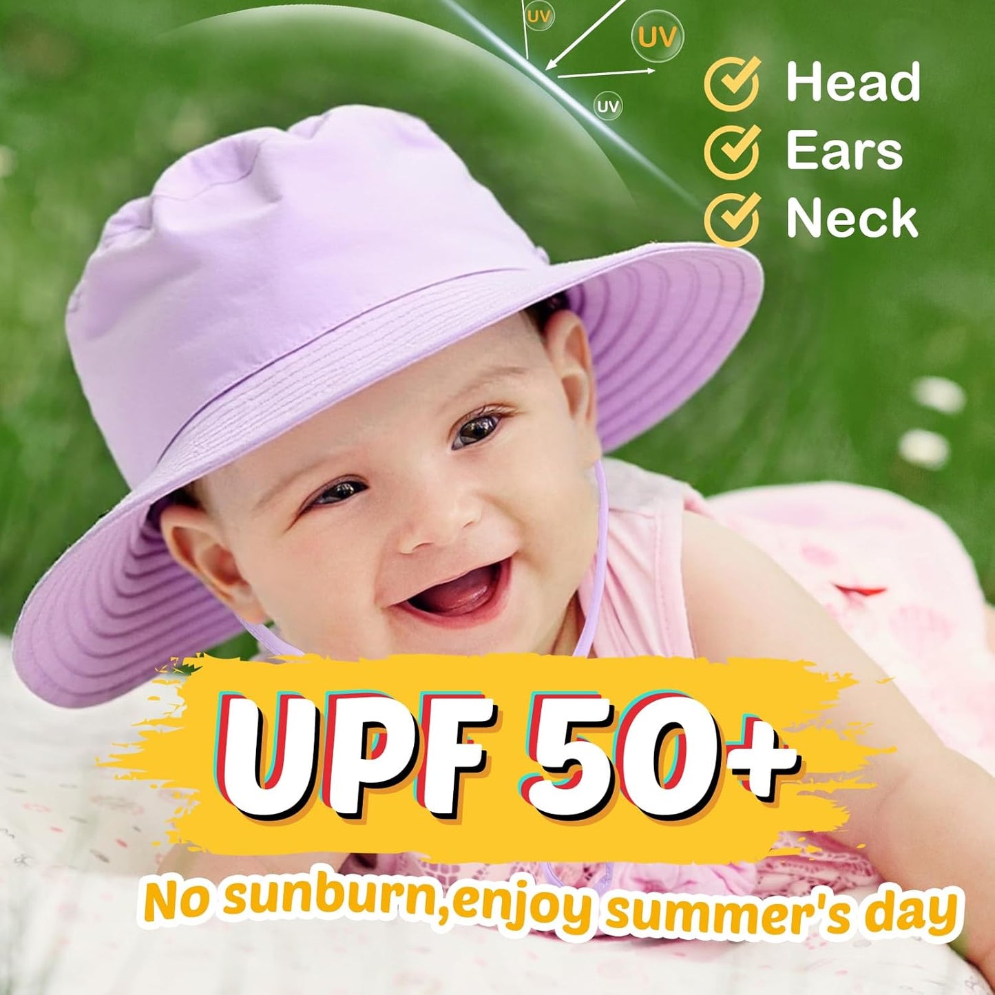 Baby Sun Hat Kids Summer UPF 50+ Toddler Bucket Hat Wide Brim Adjustable Beach Hats for Boys Girls Age 0-6 Years