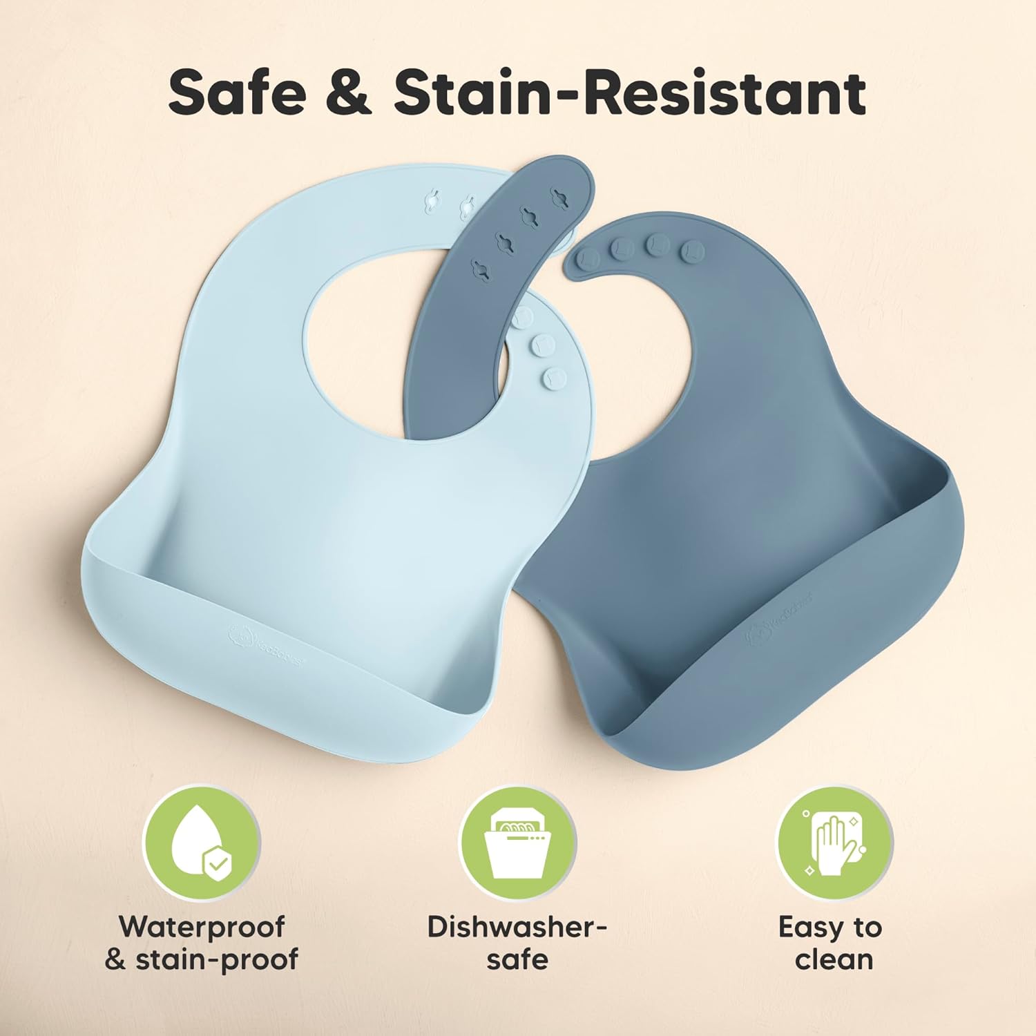 KeaBabies 2-Pack Silicone Baby Bibs for Eating - Sturdy Food-Grade Silicone Bibs for Babies Girl