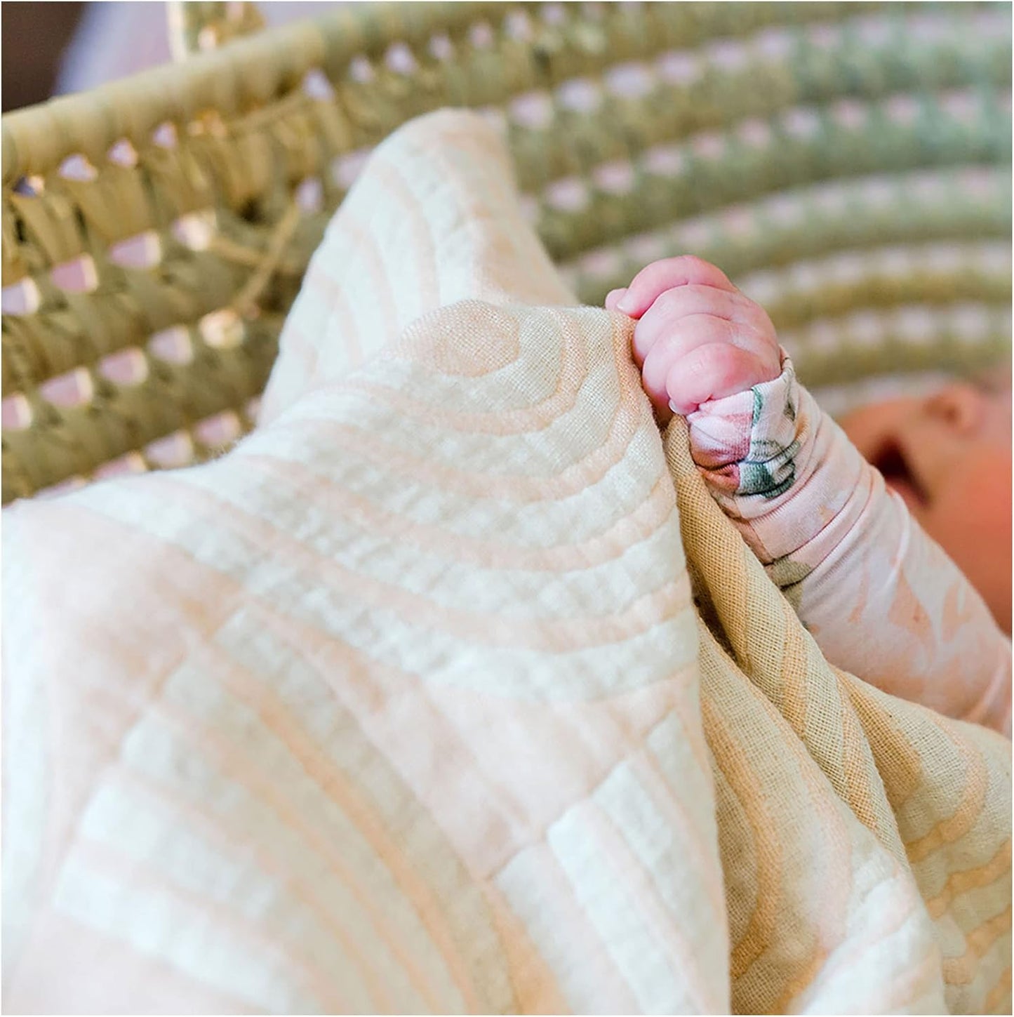 Crane Baby Blanket, Soft Cotton Jacquard Nursery and Stroller Blanket for Boys and Girls, Rainbow