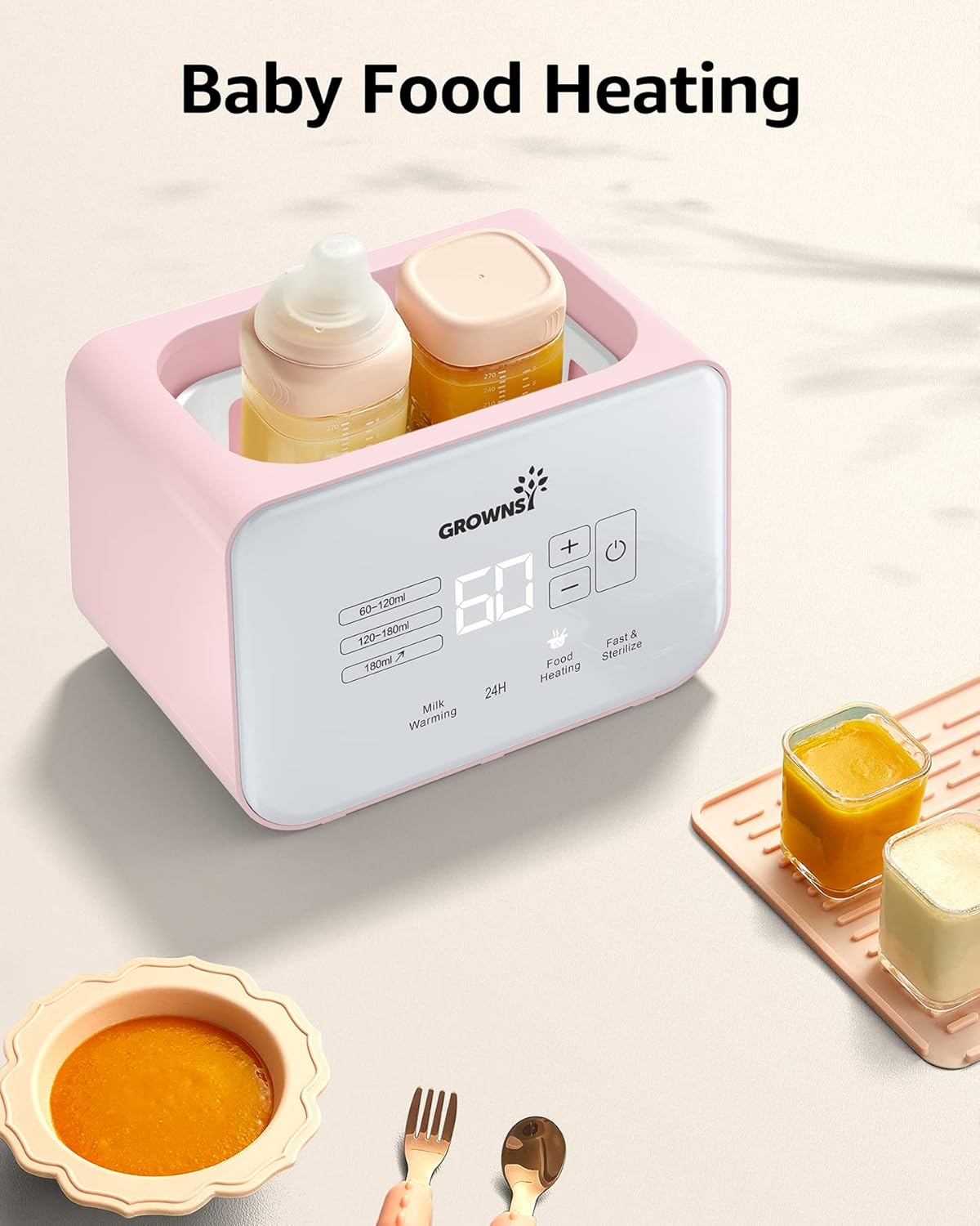 Baby Bottle Warmer, Gronwsy 8-in-1 Fast Milk Warmer with Timer Breastmilk or Formula, Fits 2