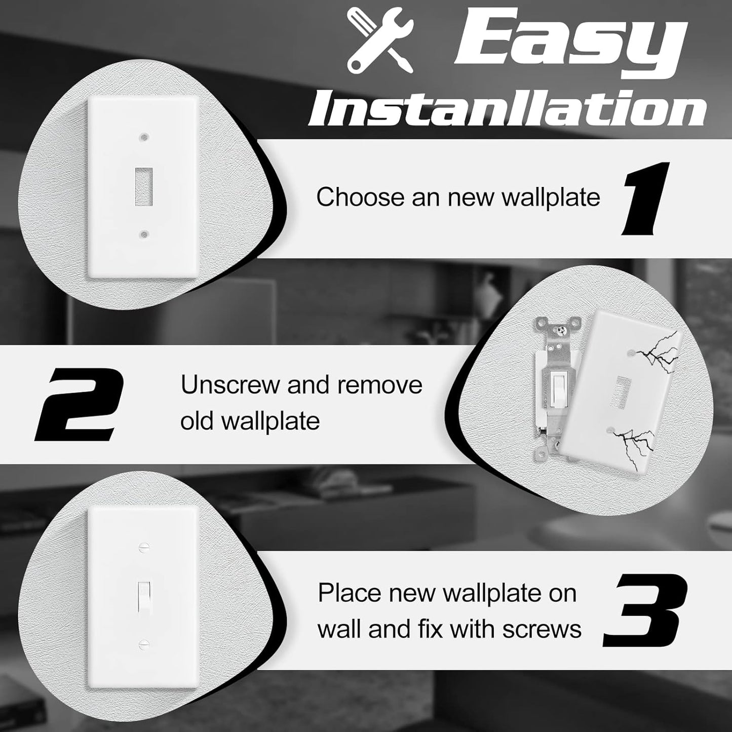 Decorator Wall Plate Toggle Light Switch Plate Outlet Cover,Unbreakable Polycarbonate Thermoplastic, White (10-Pack, Single Toggle-White)