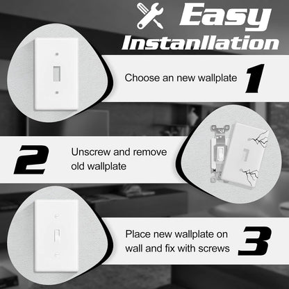 Decorator Wall Plate Toggle Light Switch Plate Outlet Cover,Unbreakable Polycarbonate Thermoplastic, White (4-Pack, Single Toggle-White)