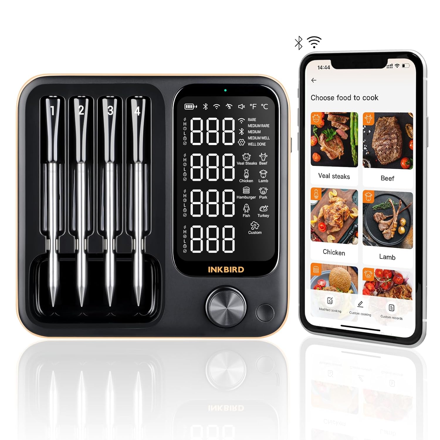 Wireless Meat Thermometer with 4 Probes, Inkbird Wifi BluetoothThermometer Digital Wireless for