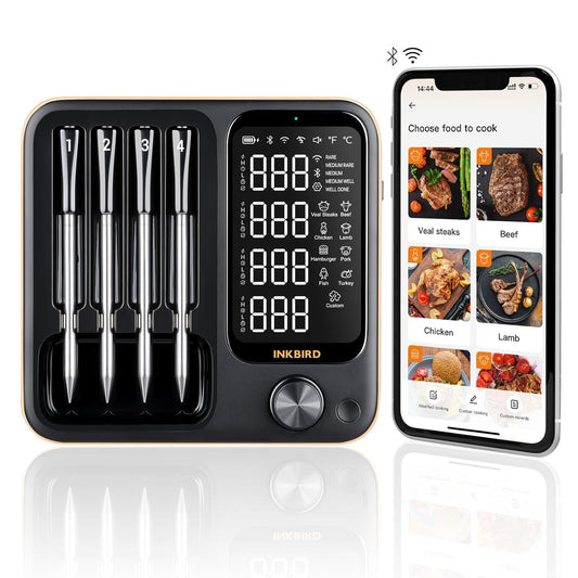 Wireless Meat Thermometer with 4 Probes, Inkbird Wifi BluetoothThermometer Digital Wireless for