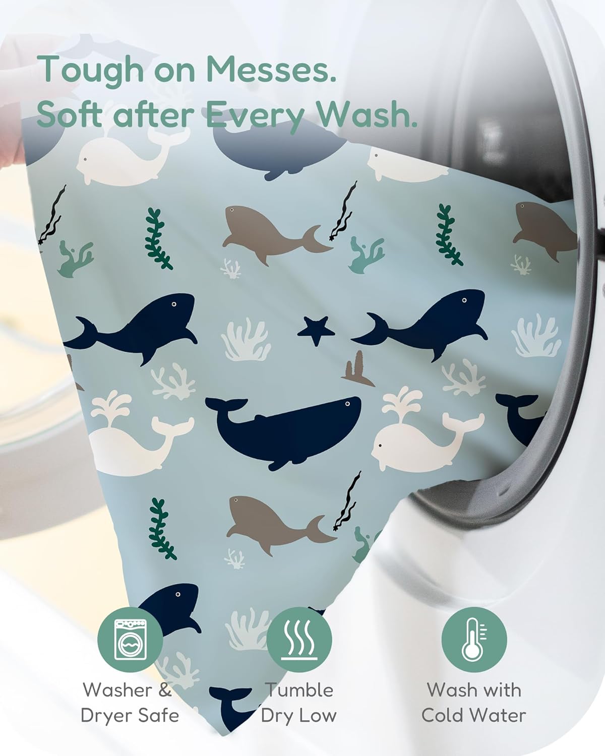 Pack and Play Sheets Fitted, Navy Whale+Blue, Ultra Soft, Breathable and Cozy, Hypoallergenic, 2