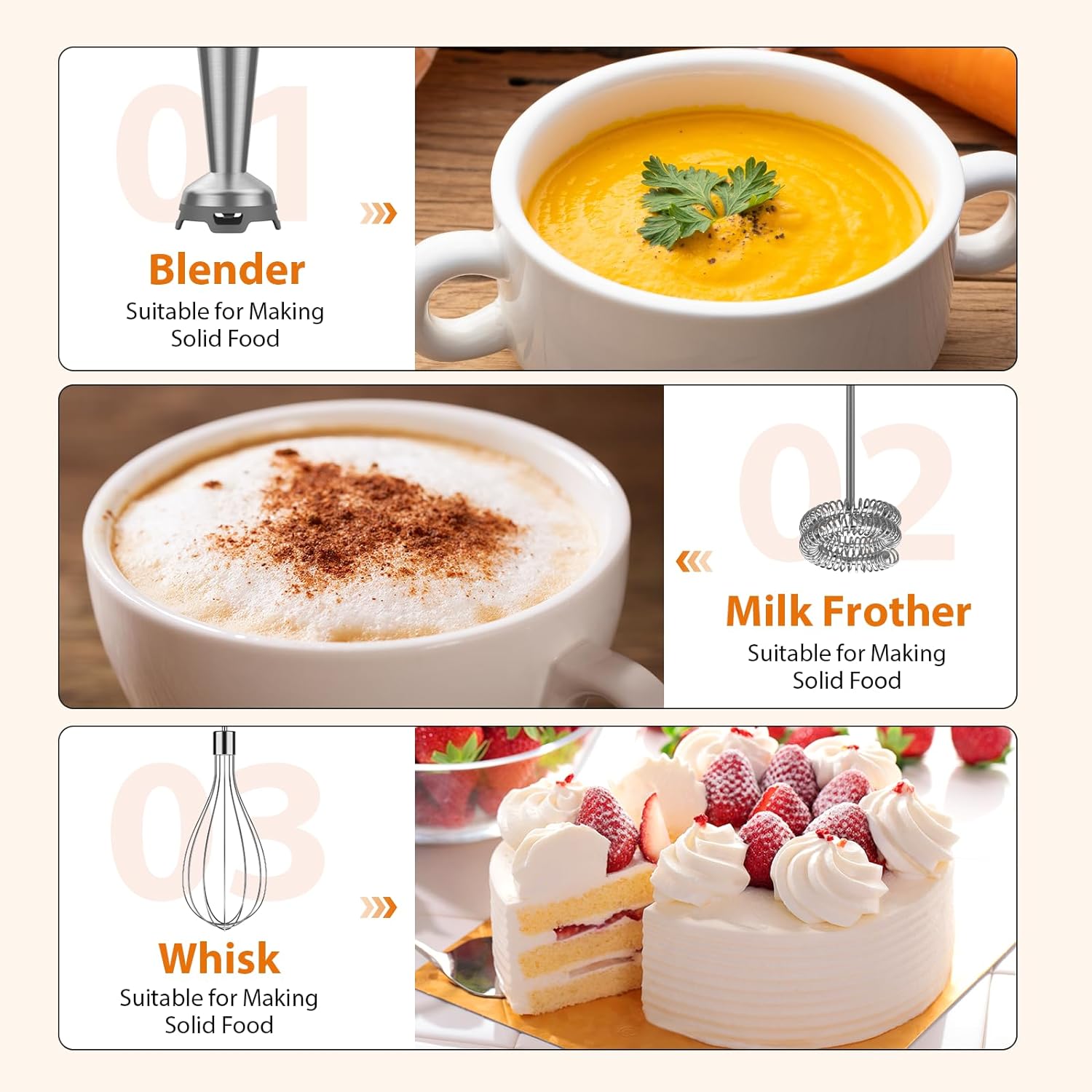 KOIOS Immersion Blender, 1000W Anti-scratch 3-in-1 Hand Blender, Upgraded 12 Speed Stainless Steel