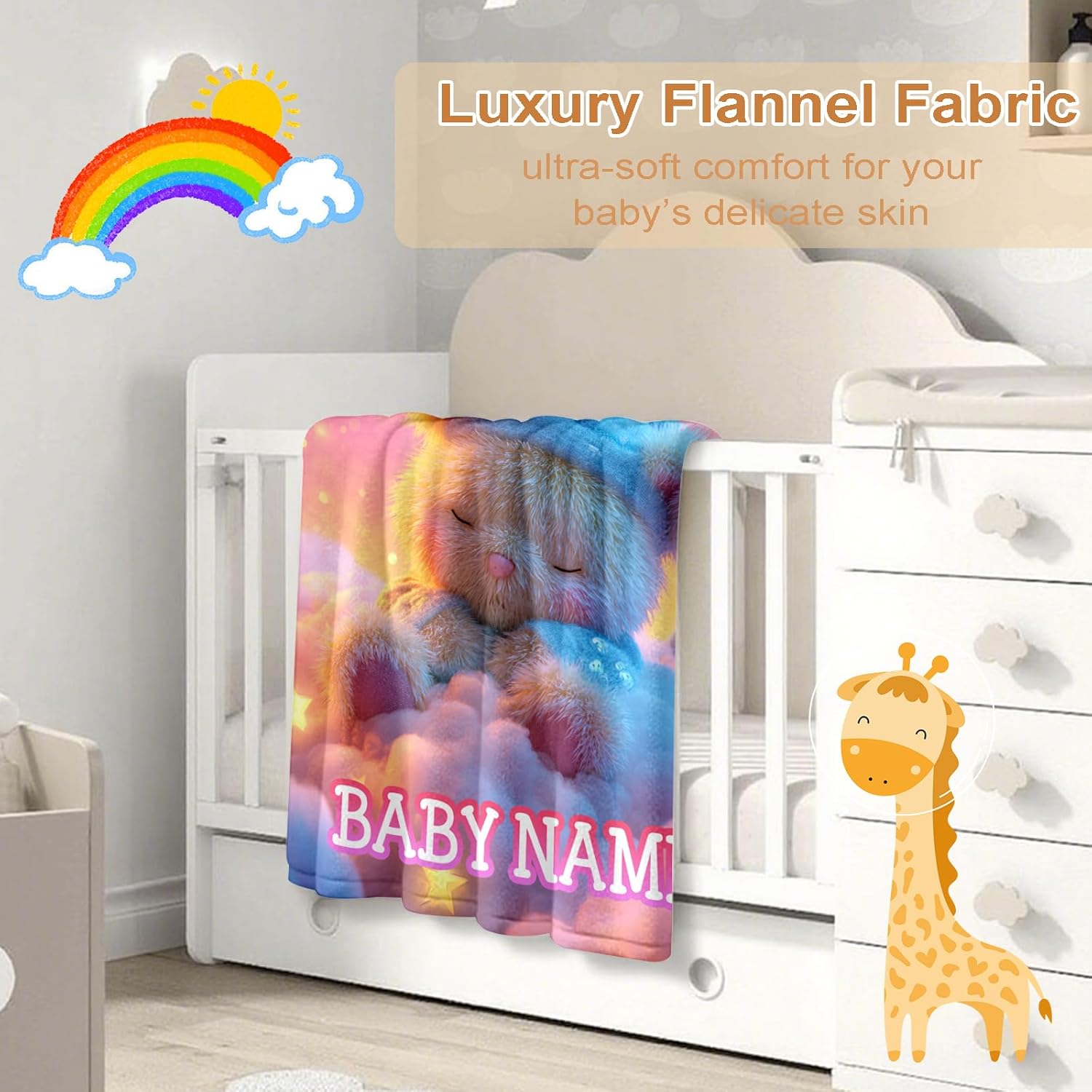 Ship Next Day, Personalized Baby Blanket – Printed in USA, Custom Baby Blanket for Boys & Girls