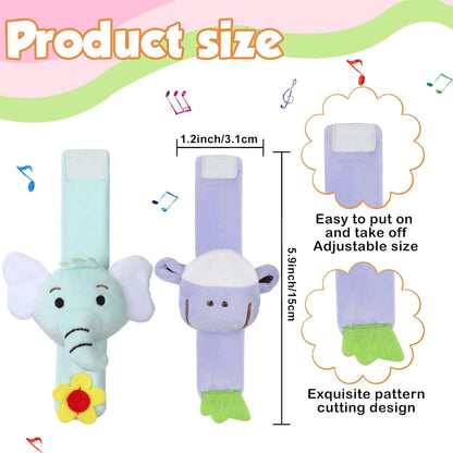 4 Pieces Baby Wrist Rattles Animal Pattern Newborn Foot Rattles Toy for 0-12 Months Babies Boy Girl Infant Birthday Gifts Educational Toys, 4 Designs (Sheep, Dog, Chick, Monkey)