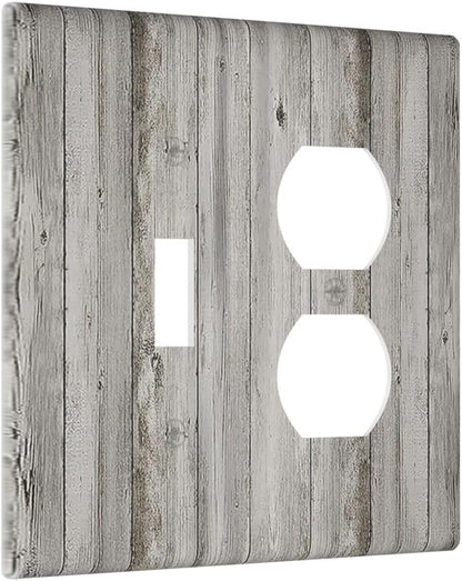 Wallplates Farmhouse Rustic Grey Barn Door Wood 1 Toggle 1 Duplex Switch Plate Electrical GFCI Faceplate Decorative Light Switch Covers for Bedroom Cabin Decor