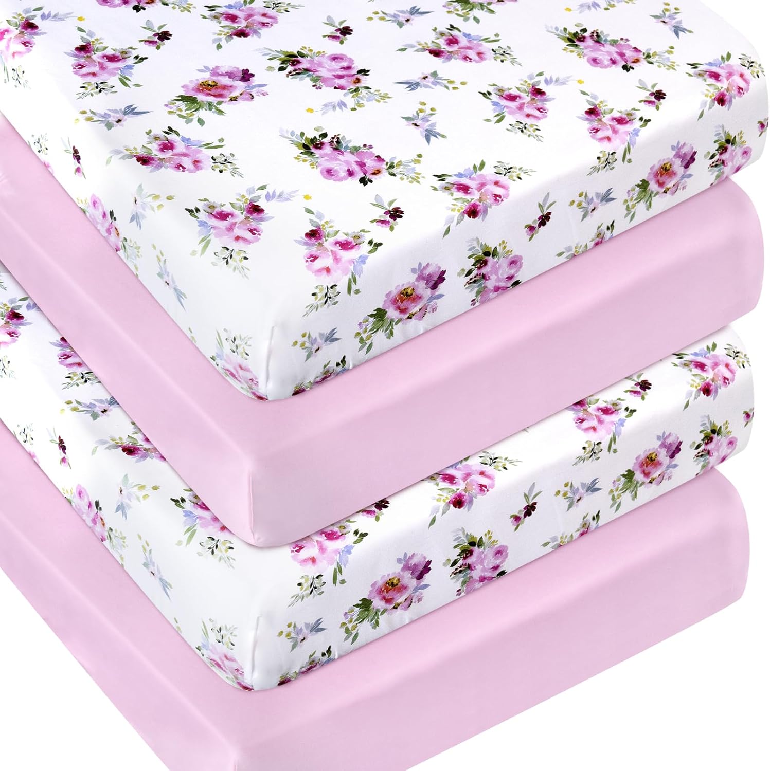 Crib Sheets Girls 4 Pack, Fitted Crib Sheets for Standard Size Crib and Toddler Mattresses, Soft