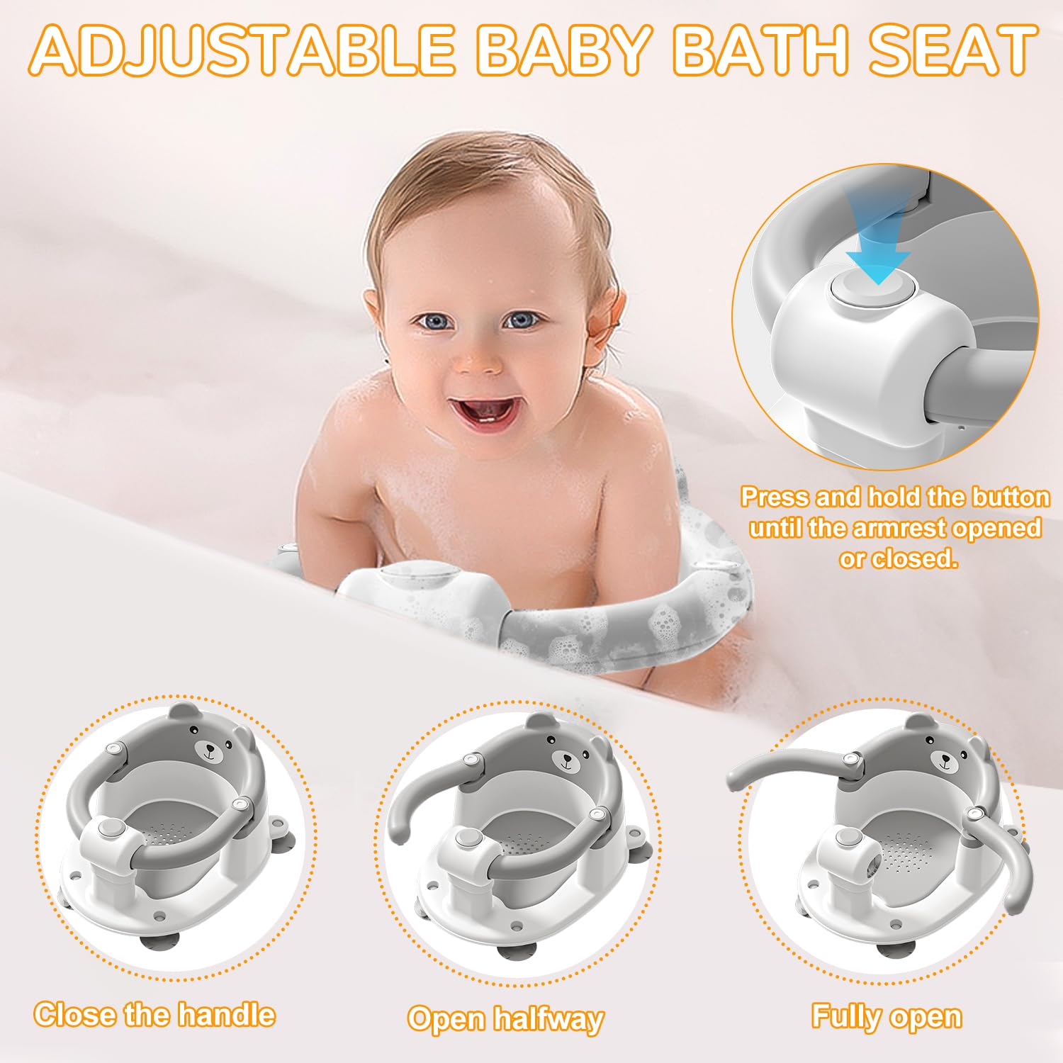 Baby Bath Seat for Babies 6 Months & up, Non-Slip Toddler Bath Seats for Babies Sitting Up, Safe