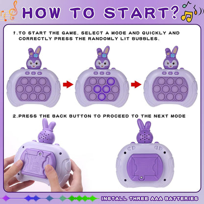 Fast Push Game Pop Fidget Toys for Kids, Fast Push Bubble Game, Quick Push Pop Game for Boys & Girls Age 3-12, Handheld Puzzle Game Sensory Toys Relaxation and Decompression (Purple Rabbit)