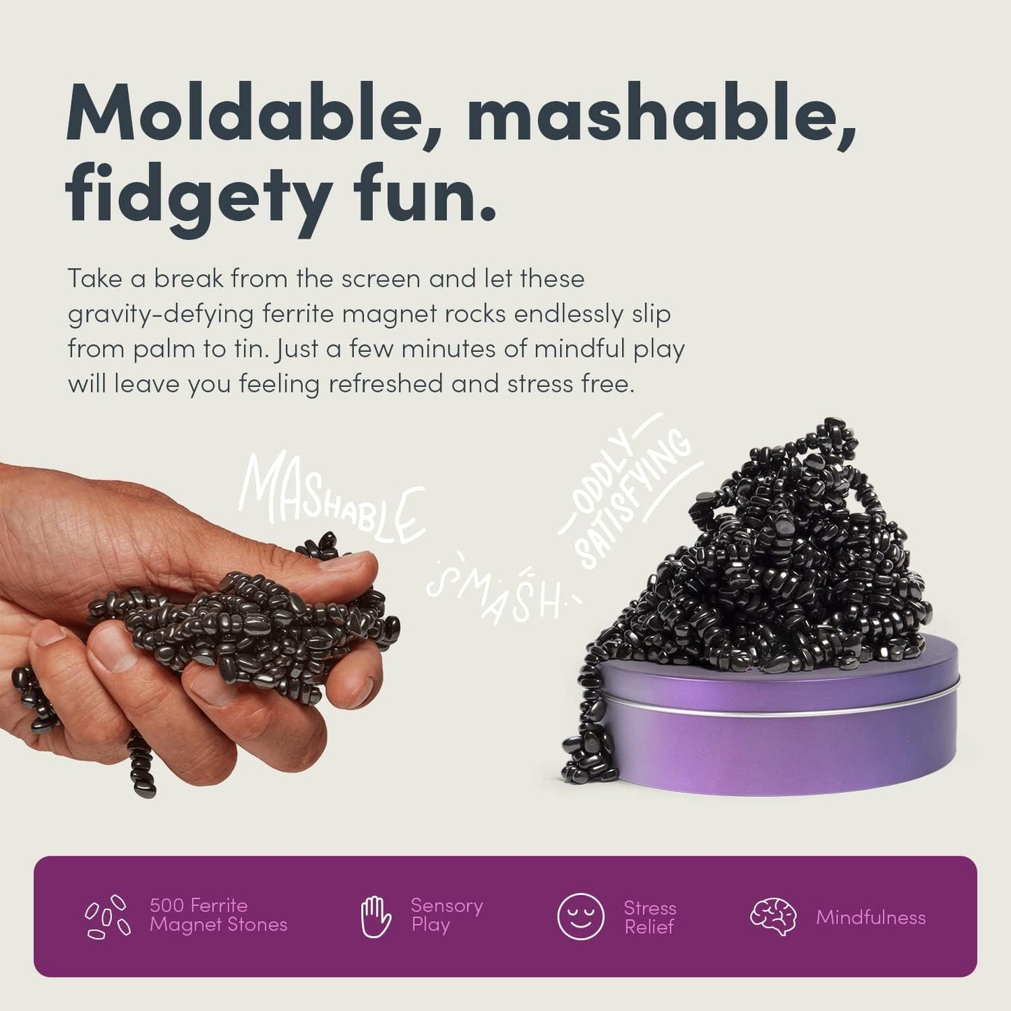 Speks Crags Ferrite Putty | Over 500 Smooth Ferrite Stones in a Metal Tin | Fun Quiet Fidget Toys for Adults and ADHD Desk Toys for Office | Vitality, Medium