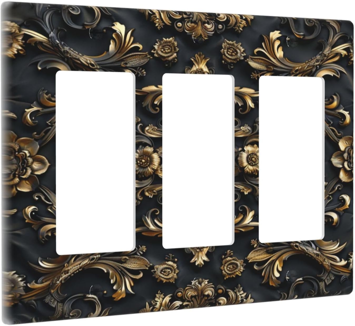 Decorative Outlet Covers Rococo Vintage Black Golden Leaf Morris Vine 3 Gang Wall Plate Triple Rocker Light Switch Cover Plate Jumbo Electrical GFCI Faceplate for Bedroom Home Decor
