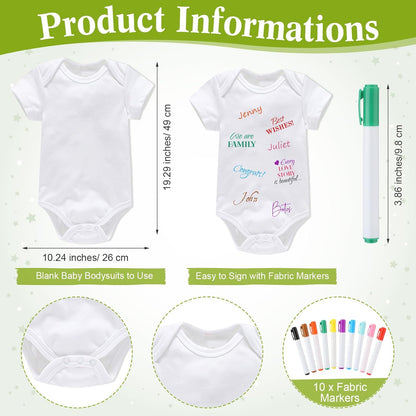 Qunclay 12 Pcs Baby Bodysuit Baby Shower Game Include 1 Game Wooden Sign Tabletop Decor 1 White Blank Newborn Bodysuit 10 Fabric Marker for Gender Reveal Party(Woodland)