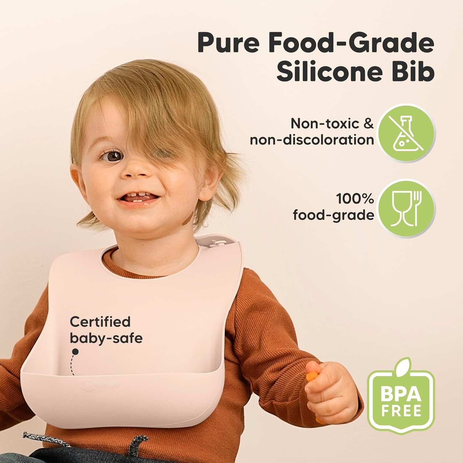 KeaBabies 2-Pack Silicone Baby Bibs for Eating - Sturdy Food-Grade Silicone Bibs for Babies Girl