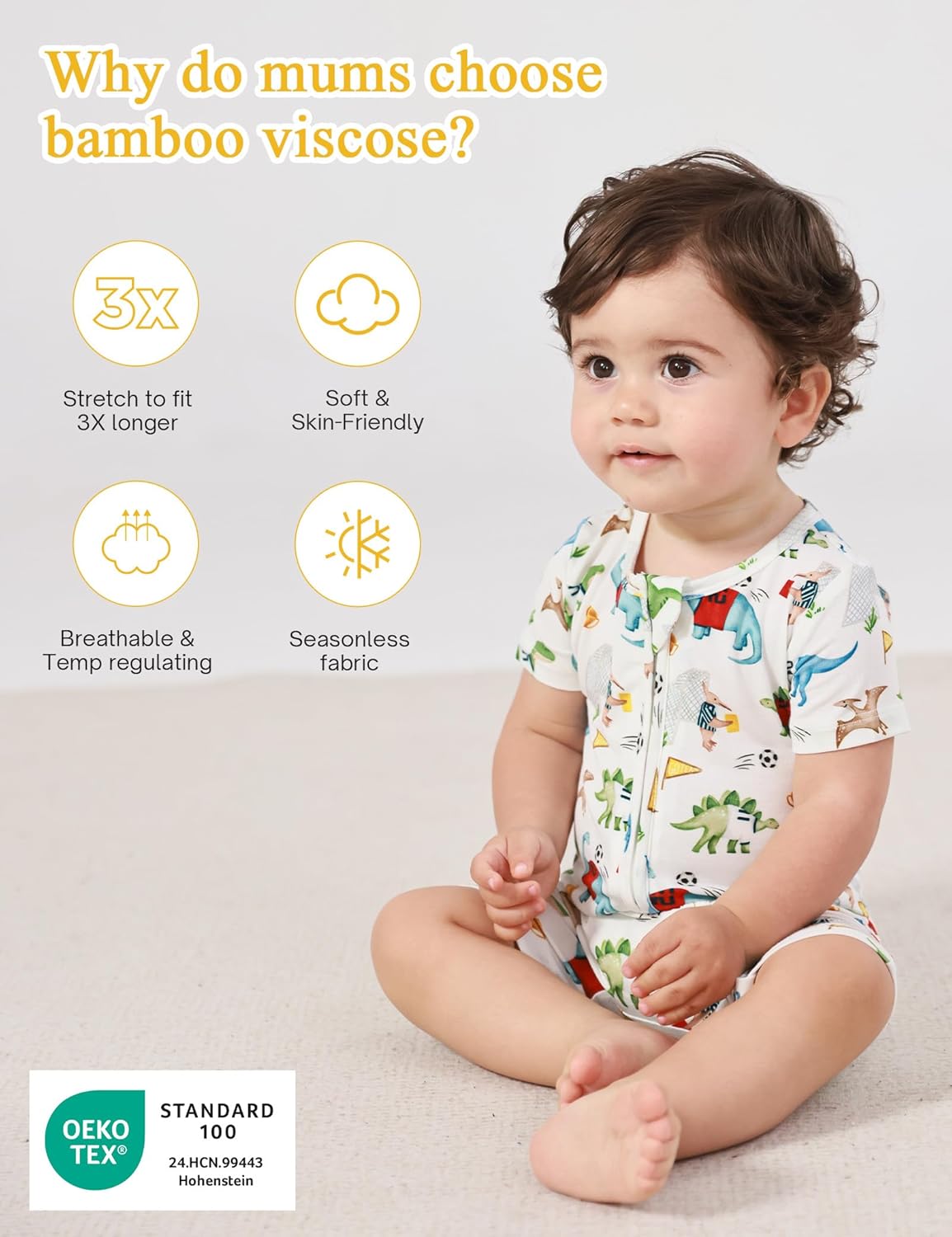Baby Boys Bamboo Viscose Short Sleeve Romper Soft Comfy Infant Summer Jumpsuit