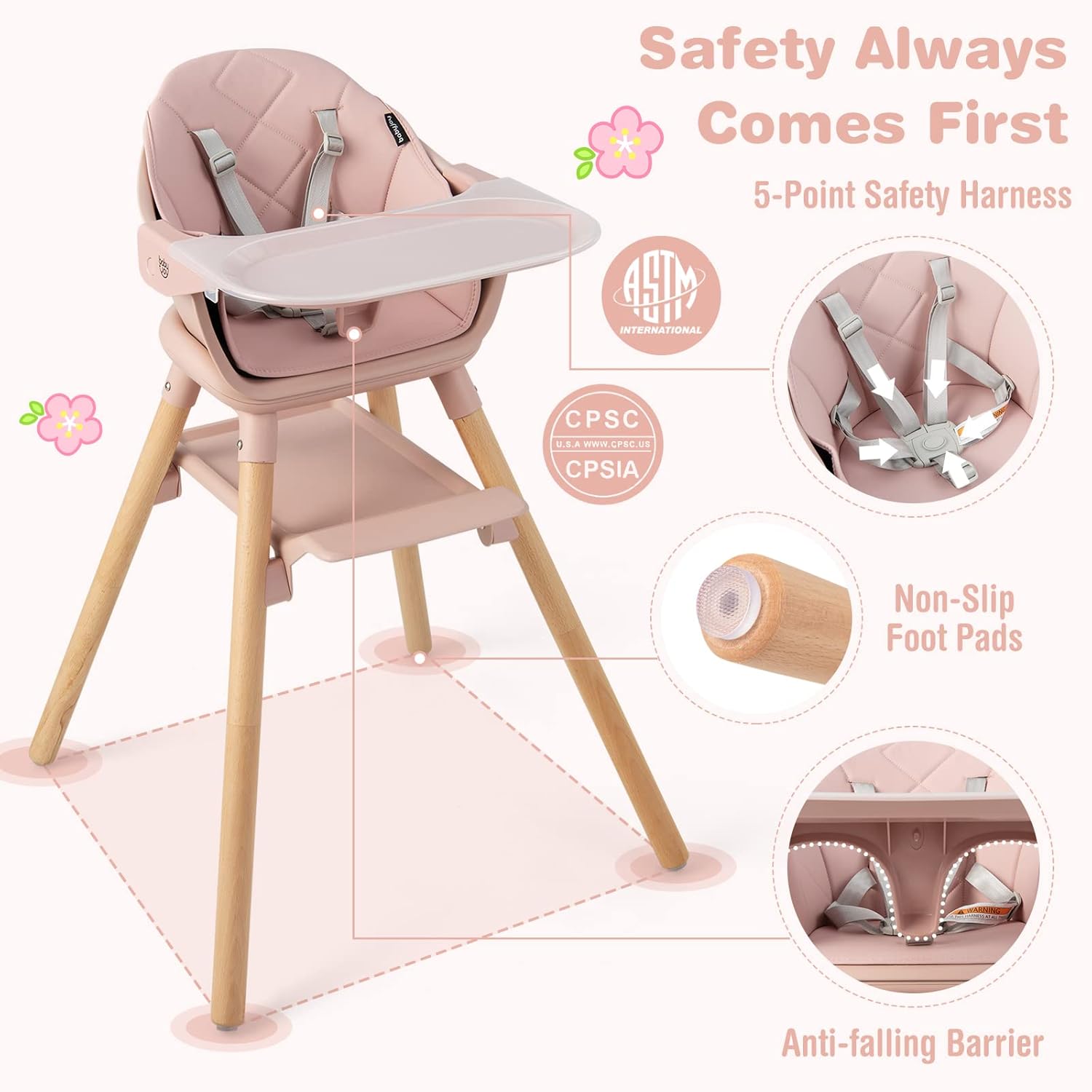BABY JOY Baby High Chair, 6 in 1 Convertible Wooden High Chair for Babies & Toddlers with