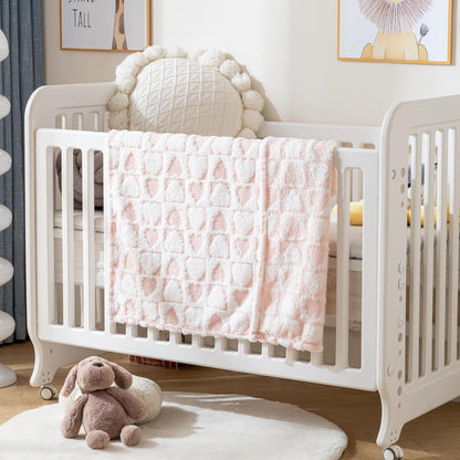 Fleece Baby Blanket for Girls 3D Checkerboard Design, Warm Cozy and Fluffy Infant Newborn Toddler Small Receiving Blankets for Crib Stroller, 30x40 Inches, LightPink