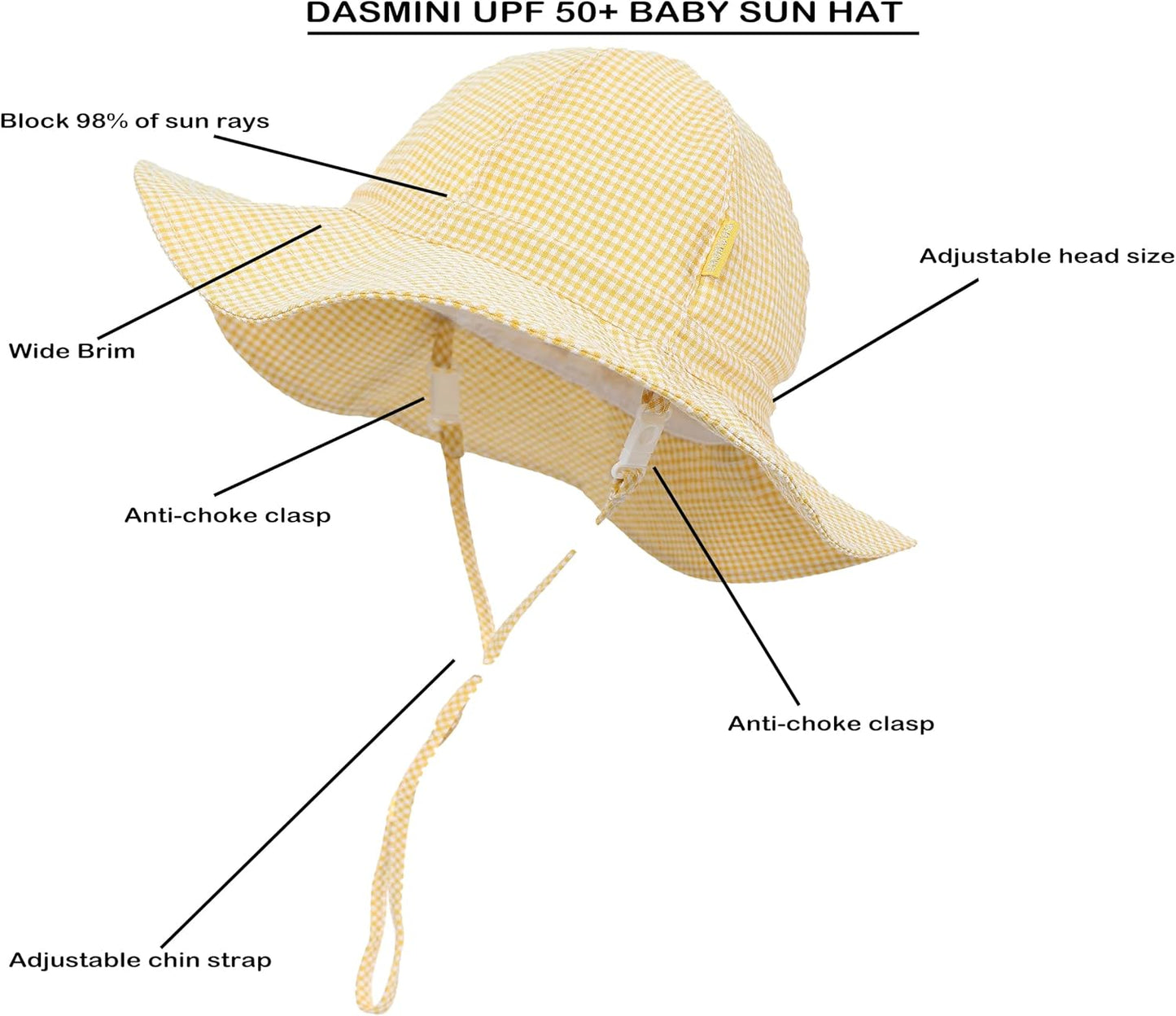 Baby & Toddler Wide Brim Sun Hats UPF 50+ Sun Protection Bucket Cap Cute Adjustable Hat in Seersucker